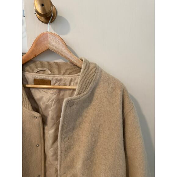 Crescent Beige Wool Blend Bomber Jacket Snap Front ✨ - Picture 2 of 7